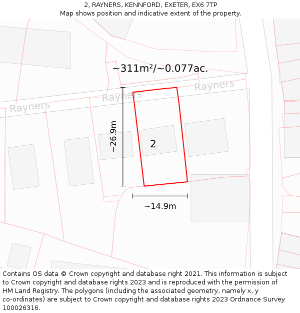 2, RAYNERS, KENNFORD, EXETER, EX6 7TP: Plot and title map