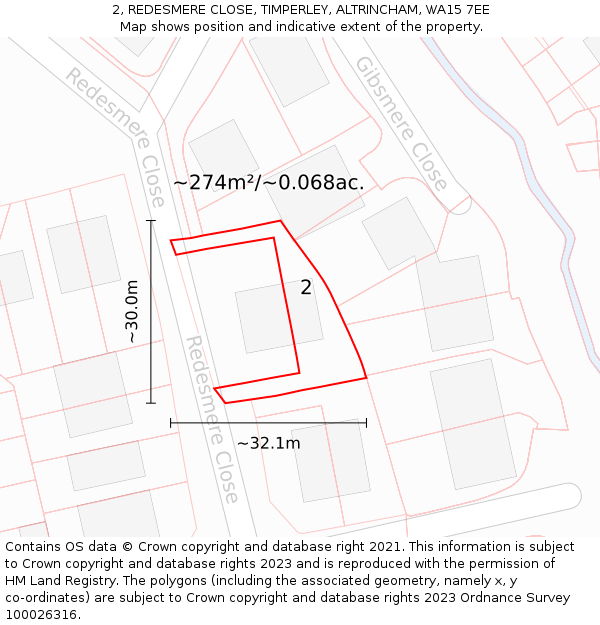 2, REDESMERE CLOSE, TIMPERLEY, ALTRINCHAM, WA15 7EE: Plot and title map