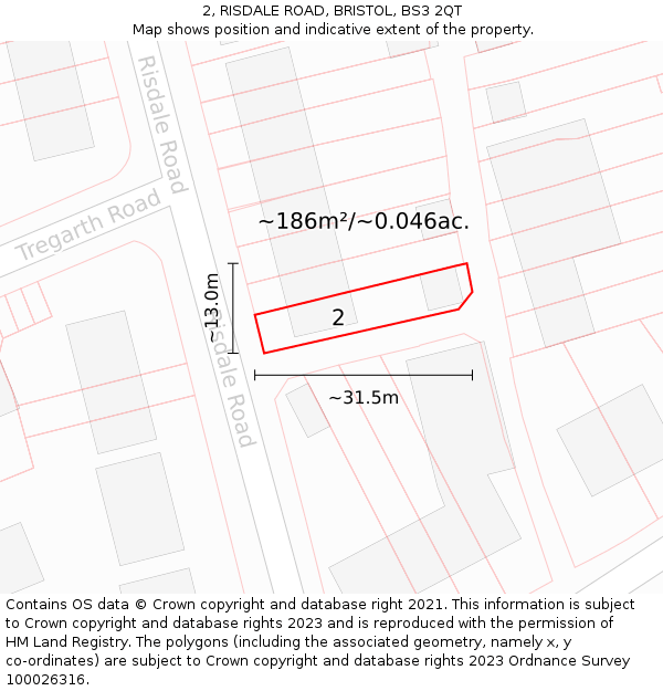 2, RISDALE ROAD, BRISTOL, BS3 2QT: Plot and title map