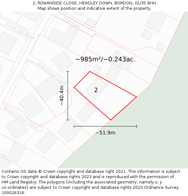 2, ROWANSIDE CLOSE, HEADLEY DOWN, BORDON, GU35 8HH: Plot and title map
