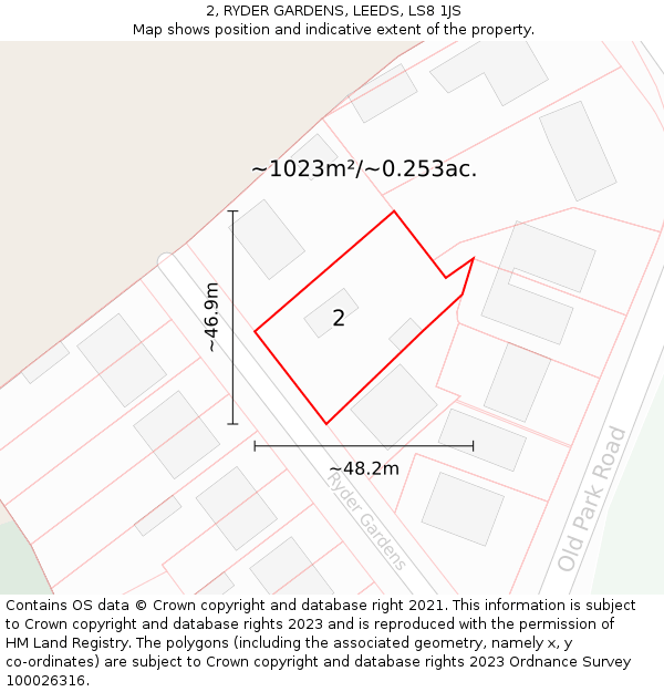 2, RYDER GARDENS, LEEDS, LS8 1JS: Plot and title map