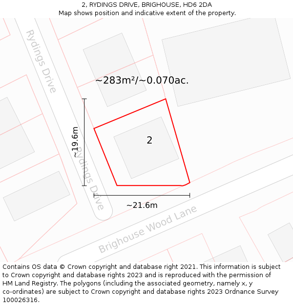 2, RYDINGS DRIVE, BRIGHOUSE, HD6 2DA: Plot and title map