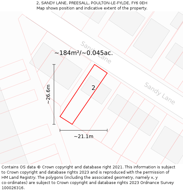2, SANDY LANE, PREESALL, POULTON-LE-FYLDE, FY6 0EH: Plot and title map