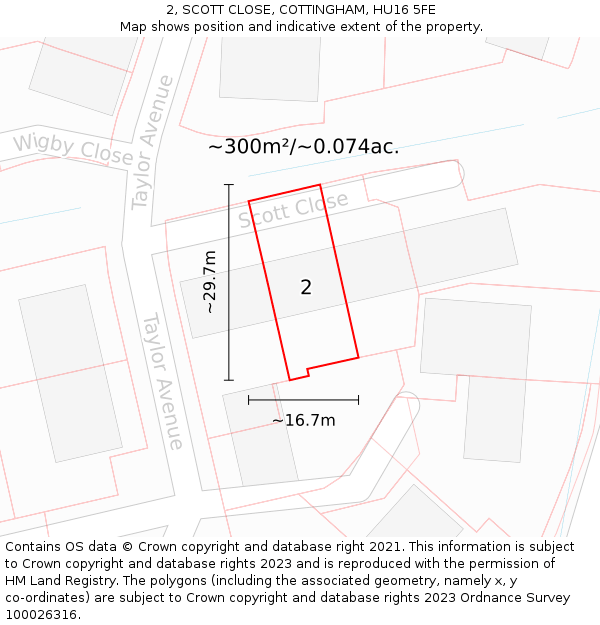 2, SCOTT CLOSE, COTTINGHAM, HU16 5FE: Plot and title map