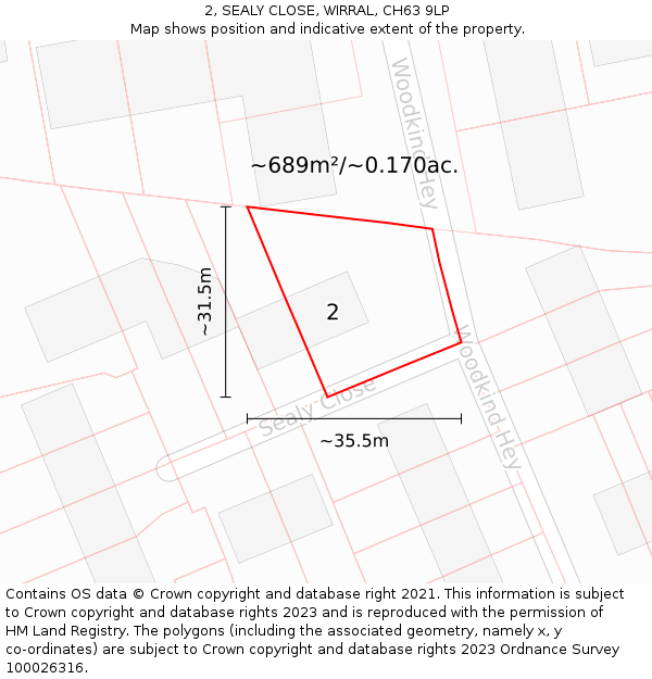 2, SEALY CLOSE, WIRRAL, CH63 9LP: Plot and title map