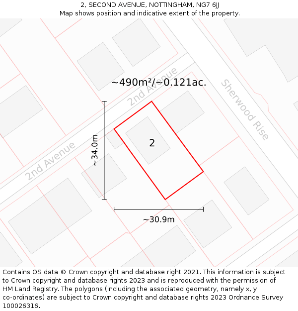 2, SECOND AVENUE, NOTTINGHAM, NG7 6JJ: Plot and title map