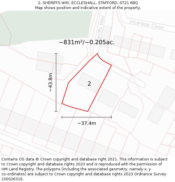 2, SHERIFFS WAY, ECCLESHALL, STAFFORD, ST21 6BQ: Plot and title map