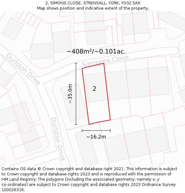 2, SIMONS CLOSE, STRENSALL, YORK, YO32 5AX: Plot and title map