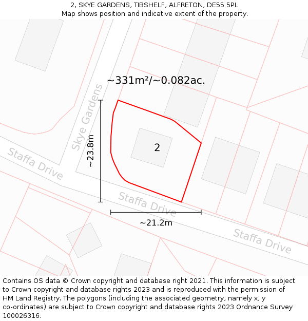2, SKYE GARDENS, TIBSHELF, ALFRETON, DE55 5PL: Plot and title map