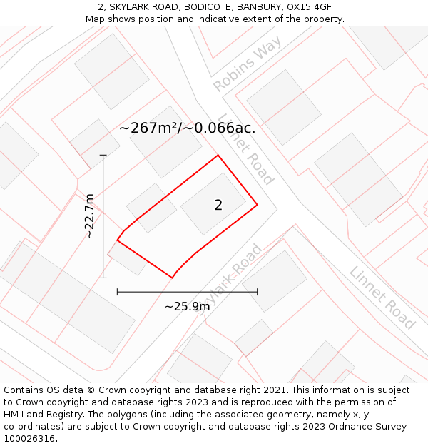 2, SKYLARK ROAD, BODICOTE, BANBURY, OX15 4GF: Plot and title map