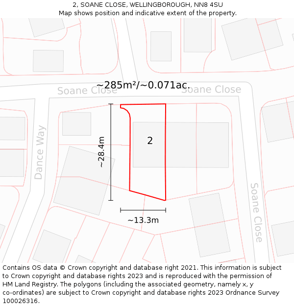 2, SOANE CLOSE, WELLINGBOROUGH, NN8 4SU: Plot and title map