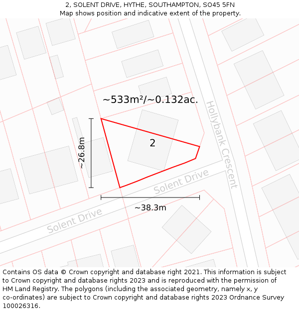 2, SOLENT DRIVE, HYTHE, SOUTHAMPTON, SO45 5FN: Plot and title map