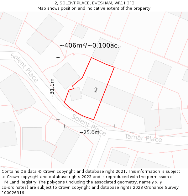 2, SOLENT PLACE, EVESHAM, WR11 3FB: Plot and title map