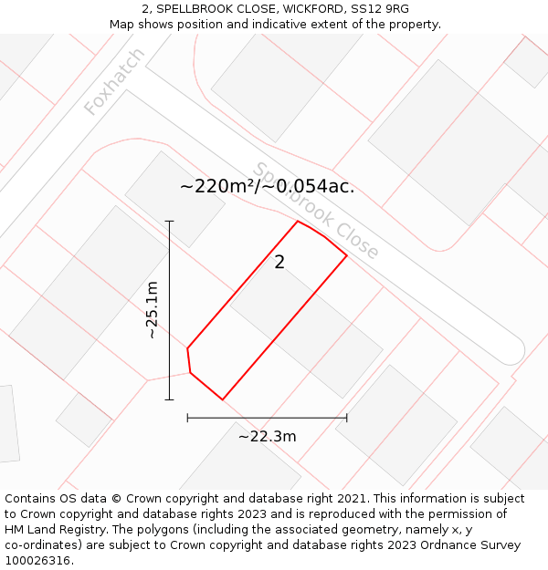 2, SPELLBROOK CLOSE, WICKFORD, SS12 9RG: Plot and title map