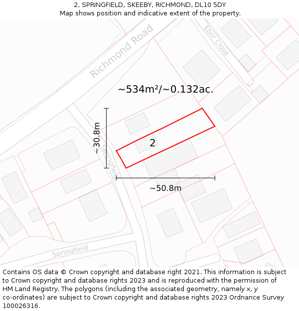 2, SPRINGFIELD, SKEEBY, RICHMOND, DL10 5DY: Plot and title map