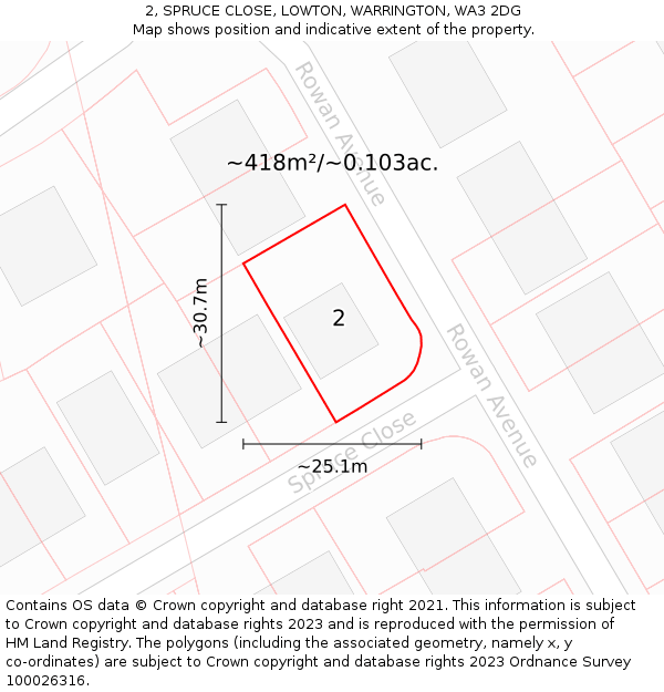 2, SPRUCE CLOSE, LOWTON, WARRINGTON, WA3 2DG: Plot and title map