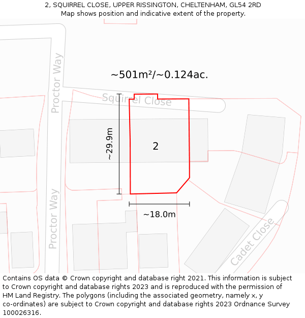 2, SQUIRREL CLOSE, UPPER RISSINGTON, CHELTENHAM, GL54 2RD: Plot and title map