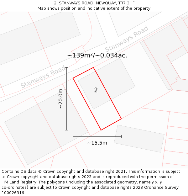 2, STANWAYS ROAD, NEWQUAY, TR7 3HF: Plot and title map