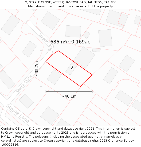 2, STAPLE CLOSE, WEST QUANTOXHEAD, TAUNTON, TA4 4DF: Plot and title map