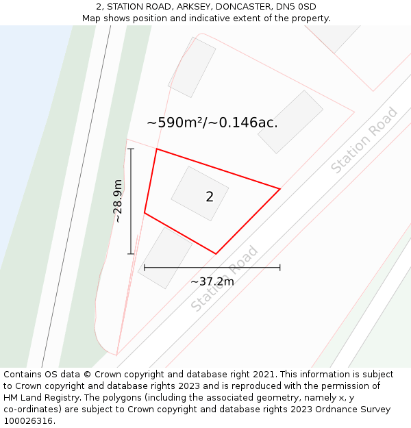 2, STATION ROAD, ARKSEY, DONCASTER, DN5 0SD: Plot and title map