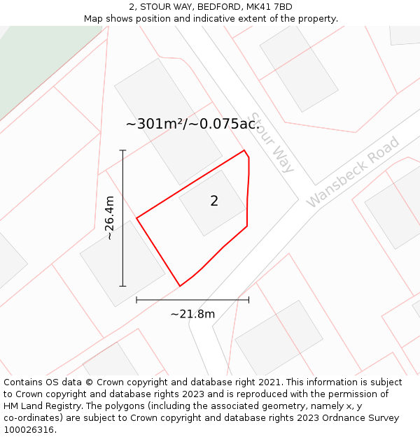 2, STOUR WAY, BEDFORD, MK41 7BD: Plot and title map