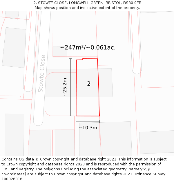 2, STOWTE CLOSE, LONGWELL GREEN, BRISTOL, BS30 9EB: Plot and title map