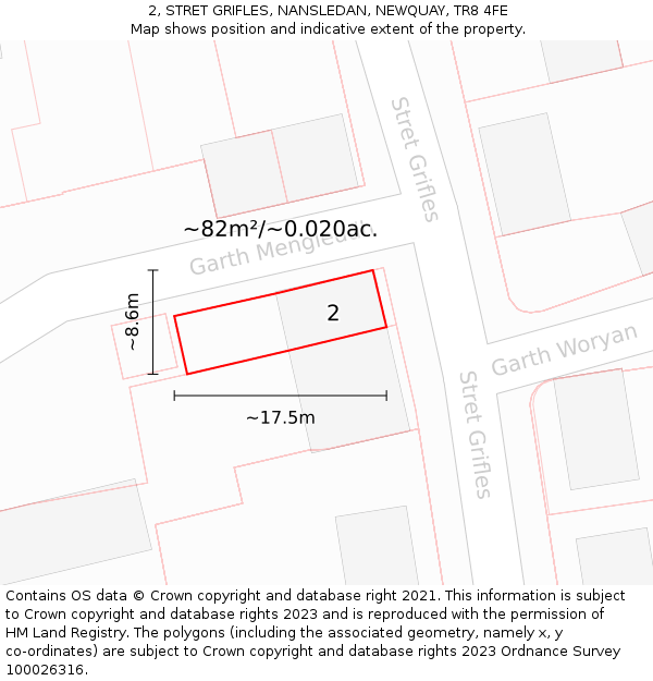 2, STRET GRIFLES, NANSLEDAN, NEWQUAY, TR8 4FE: Plot and title map