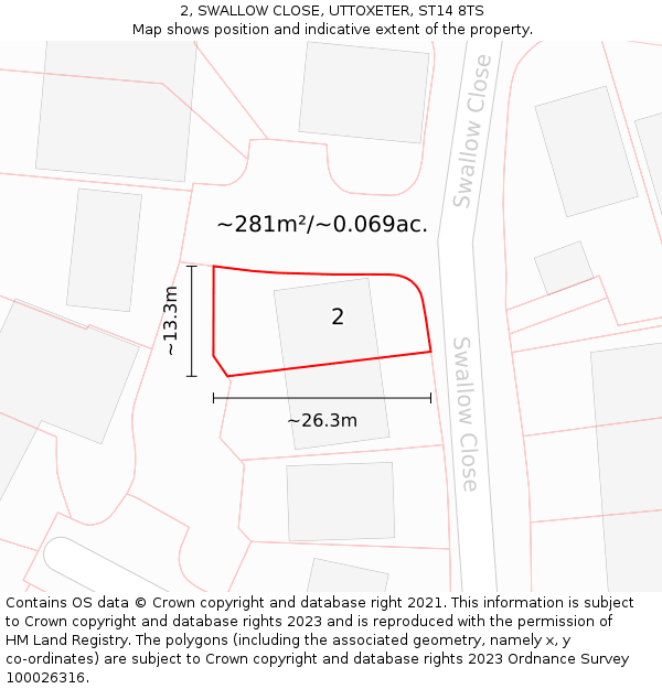 2, SWALLOW CLOSE, UTTOXETER, ST14 8TS: Plot and title map