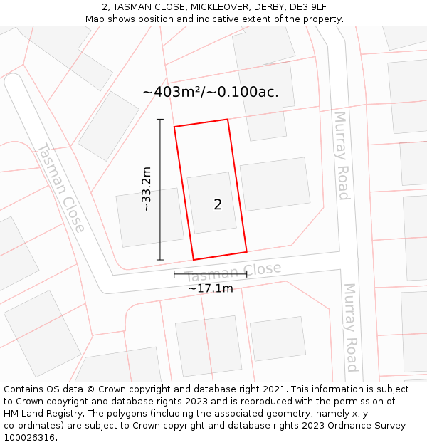 2, TASMAN CLOSE, MICKLEOVER, DERBY, DE3 9LF: Plot and title map