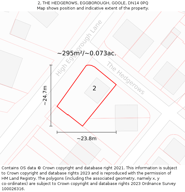 2, THE HEDGEROWS, EGGBOROUGH, GOOLE, DN14 0PQ: Plot and title map