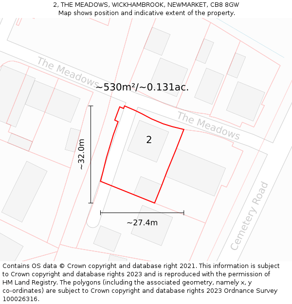 2, THE MEADOWS, WICKHAMBROOK, NEWMARKET, CB8 8GW: Plot and title map