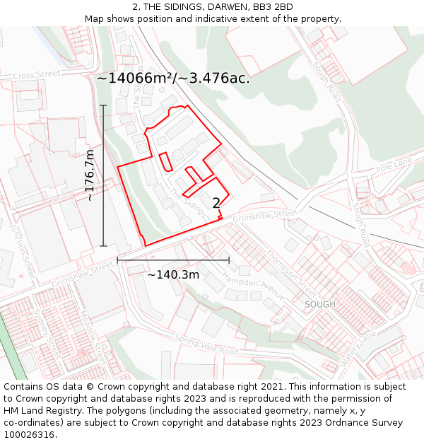2, THE SIDINGS, DARWEN, BB3 2BD: Plot and title map