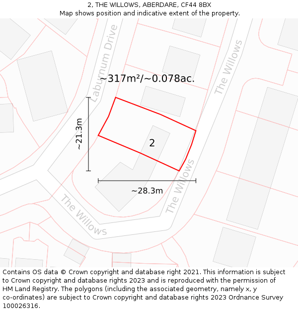 2, THE WILLOWS, ABERDARE, CF44 8BX: Plot and title map
