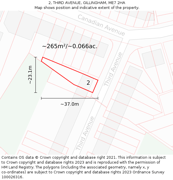 2, THIRD AVENUE, GILLINGHAM, ME7 2HA: Plot and title map