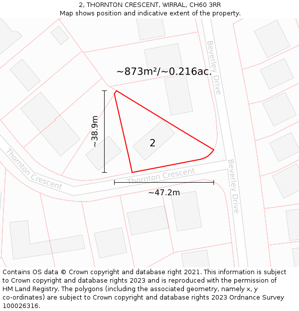 2, THORNTON CRESCENT, WIRRAL, CH60 3RR: Plot and title map