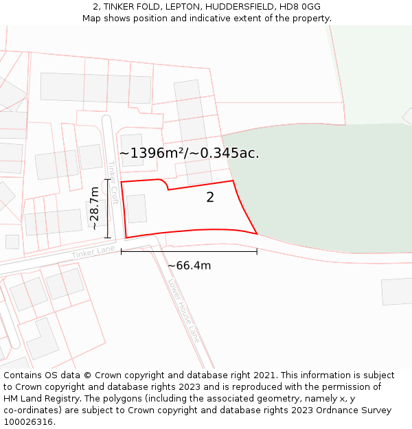 2, TINKER FOLD, LEPTON, HUDDERSFIELD, HD8 0GG: Plot and title map