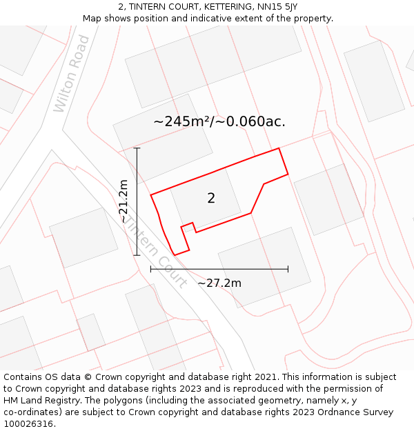 2, TINTERN COURT, KETTERING, NN15 5JY: Plot and title map