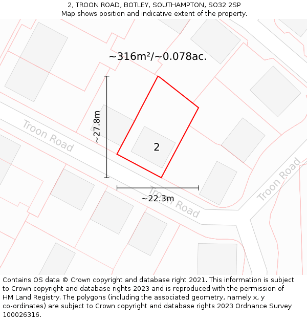 2, TROON ROAD, BOTLEY, SOUTHAMPTON, SO32 2SP: Plot and title map