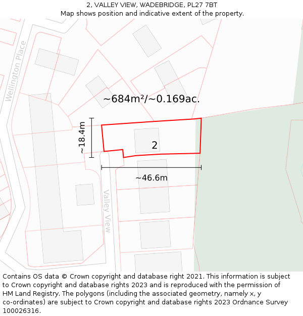 2, VALLEY VIEW, WADEBRIDGE, PL27 7BT: Plot and title map