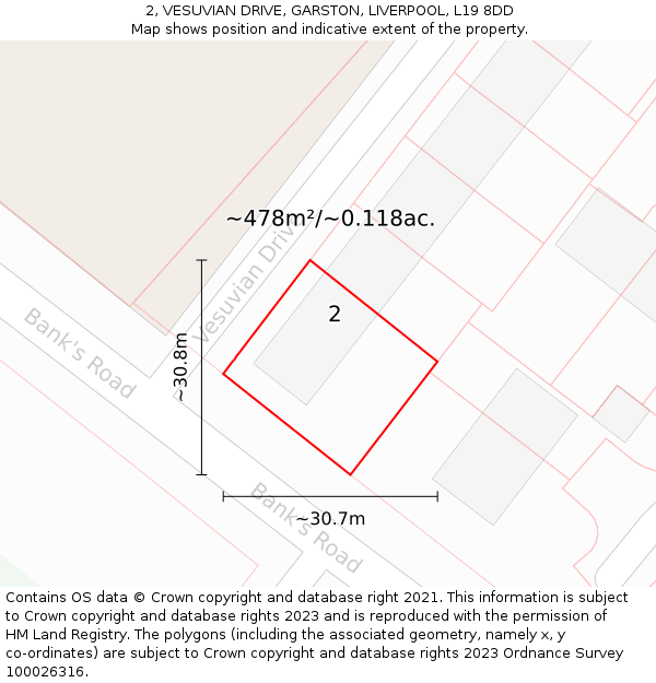 2, VESUVIAN DRIVE, GARSTON, LIVERPOOL, L19 8DD: Plot and title map