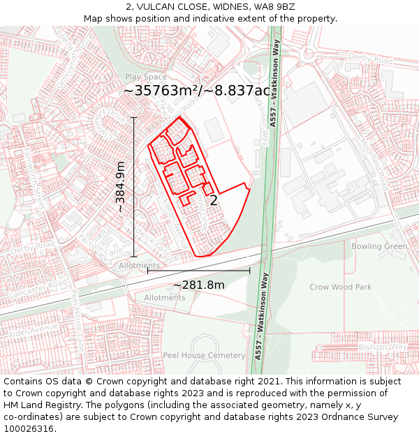 2, VULCAN CLOSE, WIDNES, WA8 9BZ: Plot and title map