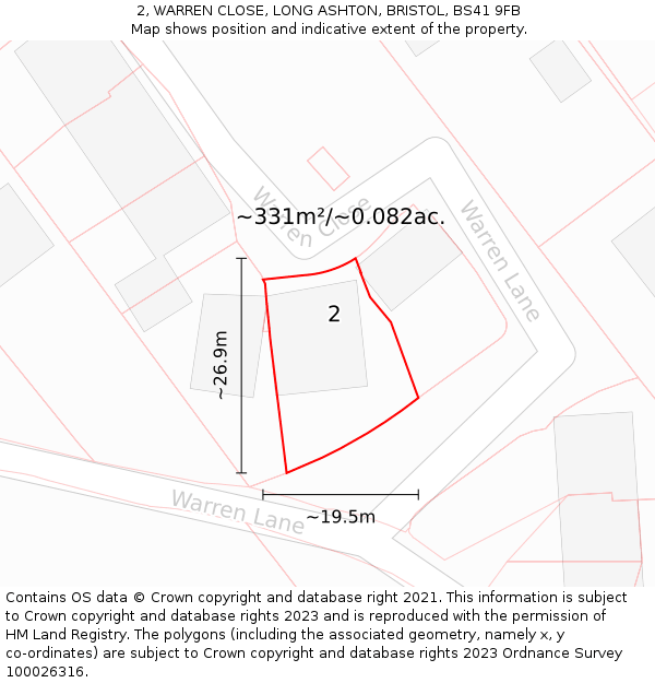 2, WARREN CLOSE, LONG ASHTON, BRISTOL, BS41 9FB: Plot and title map