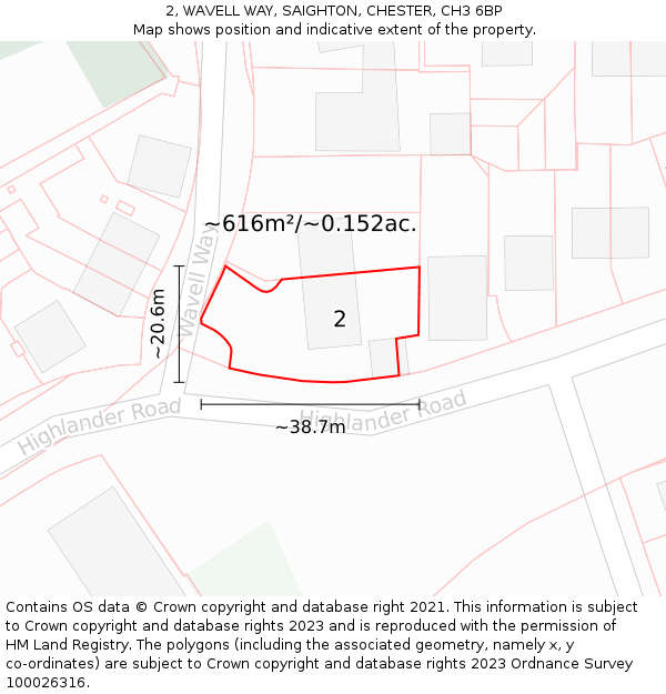 2, WAVELL WAY, SAIGHTON, CHESTER, CH3 6BP: Plot and title map