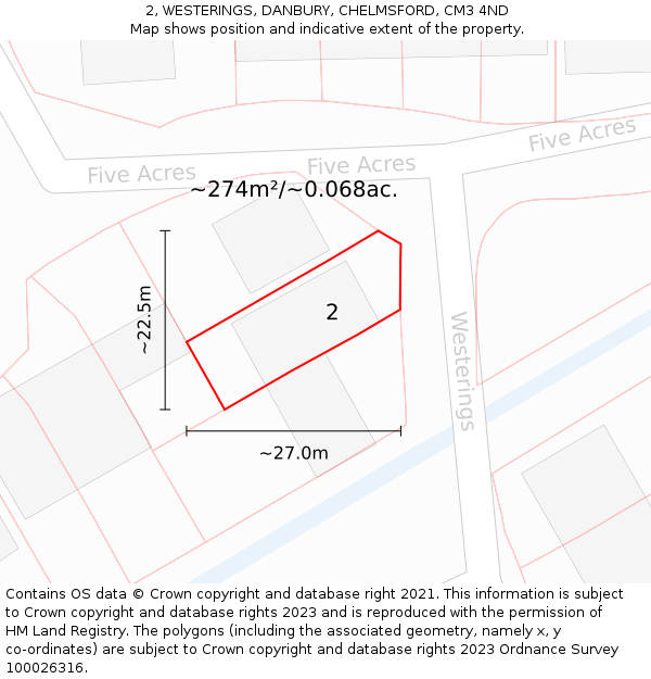 2, WESTERINGS, DANBURY, CHELMSFORD, CM3 4ND: Plot and title map