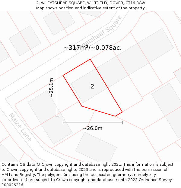 2, WHEATSHEAF SQUARE, WHITFIELD, DOVER, CT16 3GW: Plot and title map