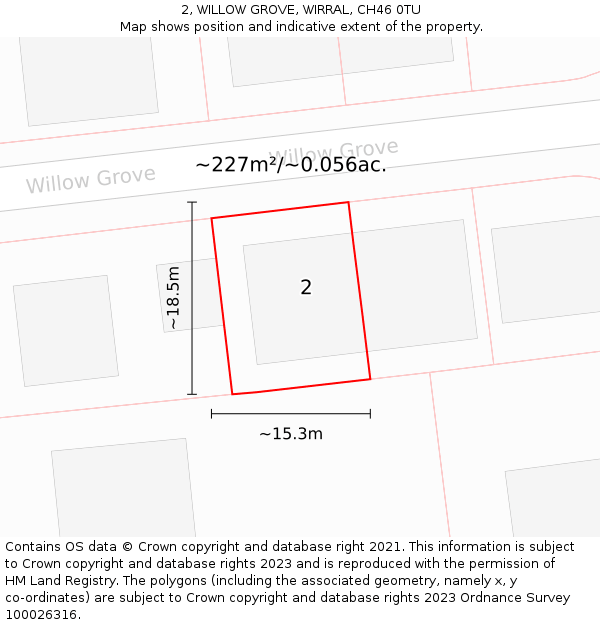 2, WILLOW GROVE, WIRRAL, CH46 0TU: Plot and title map
