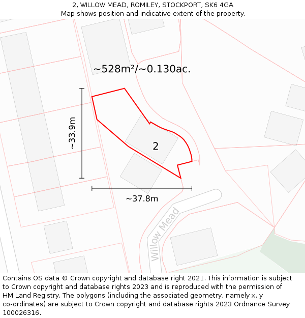 2, WILLOW MEAD, ROMILEY, STOCKPORT, SK6 4GA: Plot and title map