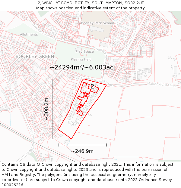 2, WINCHAT ROAD, BOTLEY, SOUTHAMPTON, SO32 2UF: Plot and title map