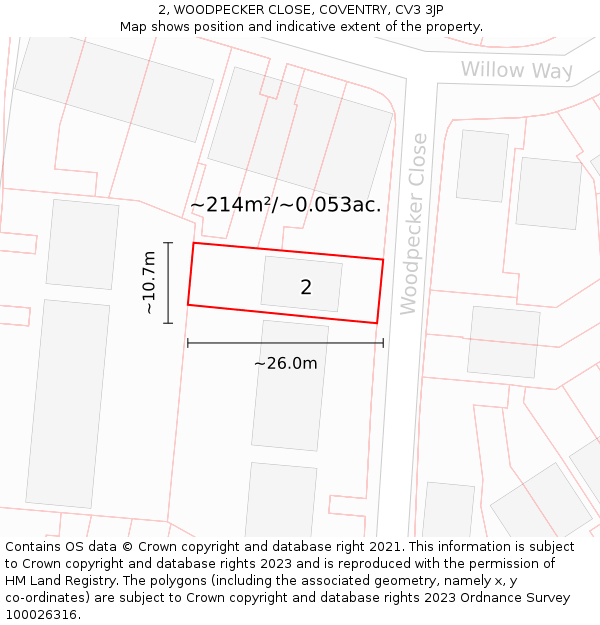 2, WOODPECKER CLOSE, COVENTRY, CV3 3JP: Plot and title map