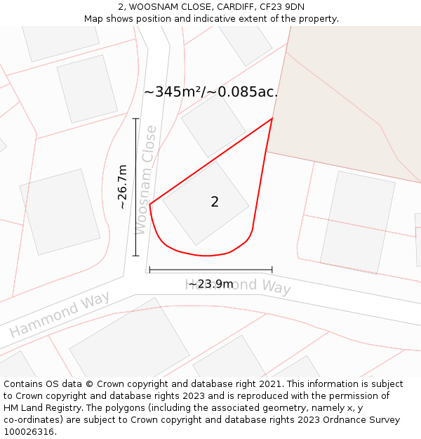 2, WOOSNAM CLOSE, CARDIFF, CF23 9DN: Plot and title map